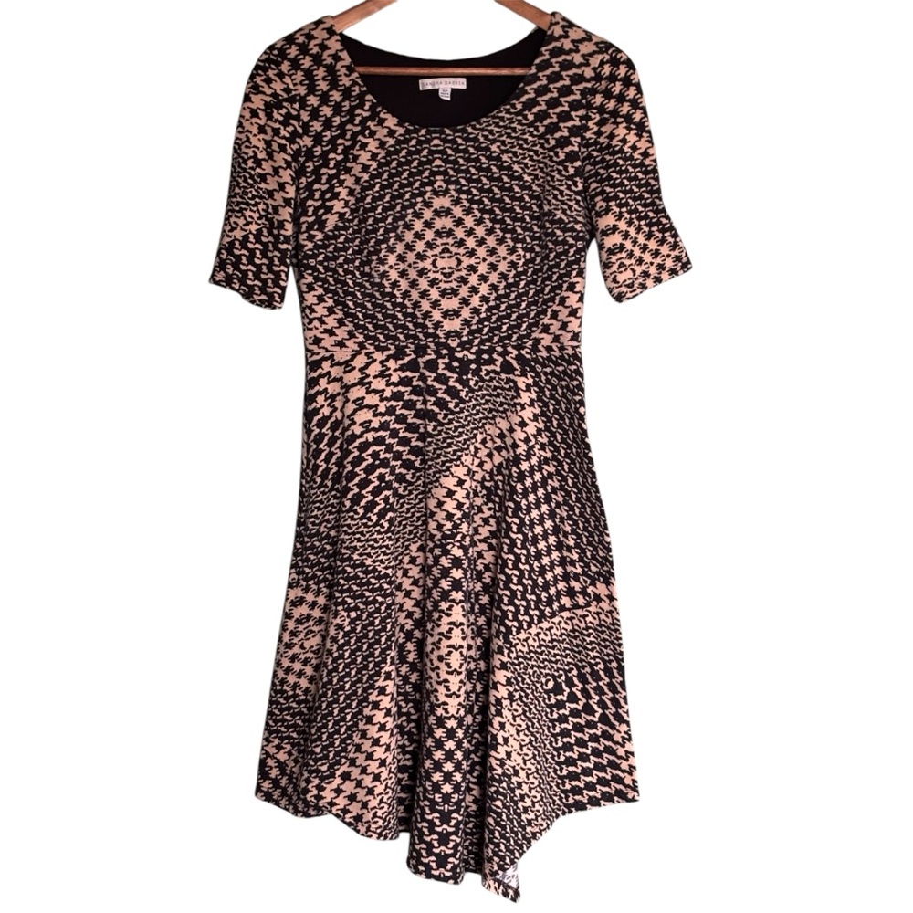 Sandra Darren Petite Abstract Black and Tan Fit & Flare Dress Size 6P